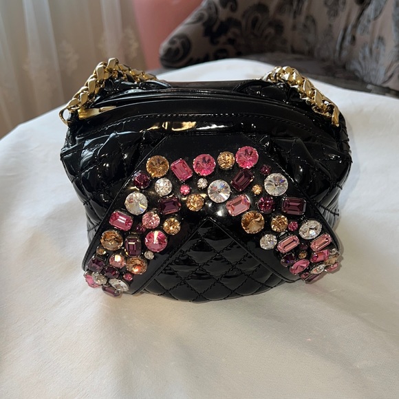 Italian black leather bag with crystal - Picture 1 of 3